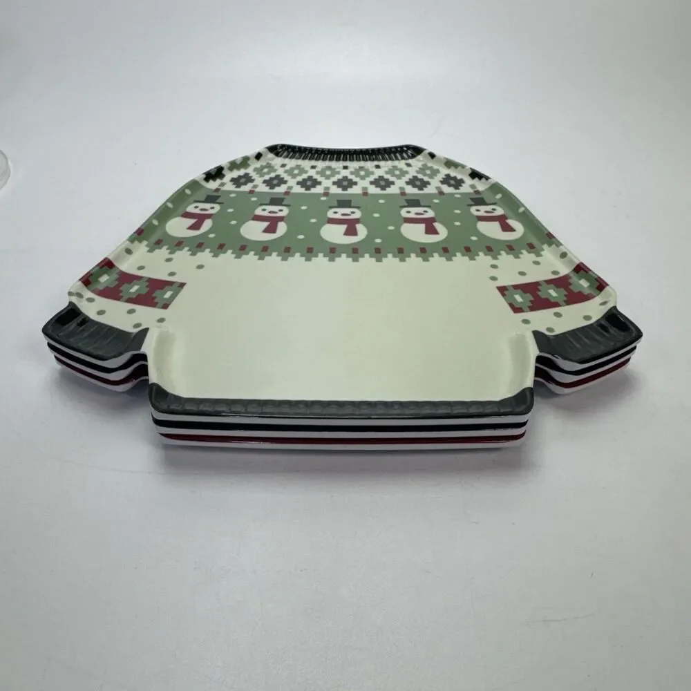 Set of 3 Melamine Ugly Christmas Sweater Plates Holiday Reindeer Snowman Tree